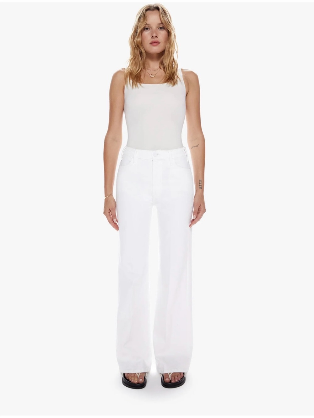 MOTHER White High-Rise Wide-Leg Jeans